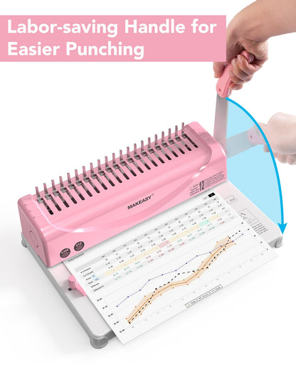 MAKEASY Binding Machine, 21-Hole, Comb Binding Machines with 100PCS Comb Bindings Spines, Comb Binder for Letter Size, A4, A5 Paper