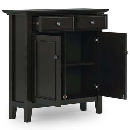 SIMPLIHOME Amherst Solid Wood 48 inch Wide Storage Bench that Seats 2 and 36 inch Wide Storage Cabinet in Hickory Brown for the Living Room, Entryway, and Family Room, Transitional Style