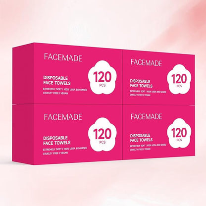 FACEMADE 480 Count Disposable Face Towels, 100% USDA Biobased Face Towelettes