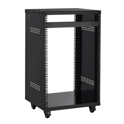 VEVOR 16U AV Rack, Recording Studio Rack Cabinet, Open Frame Server Rack with Locking Caster Wheels, Removable Side Panels & Vent Design for 19" Network, Audio, Video, IT & Network Equipment Mounting