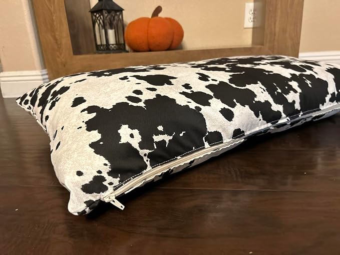 Natural Cotton Canvas Dog Bed – Raw Cotton Filled Pet Cushion Insert, Breathable Eco-Friendly Dog Mattress, Durable Washable Cover with Zipper (Cow Print Black White, Small 36"x22"x3")