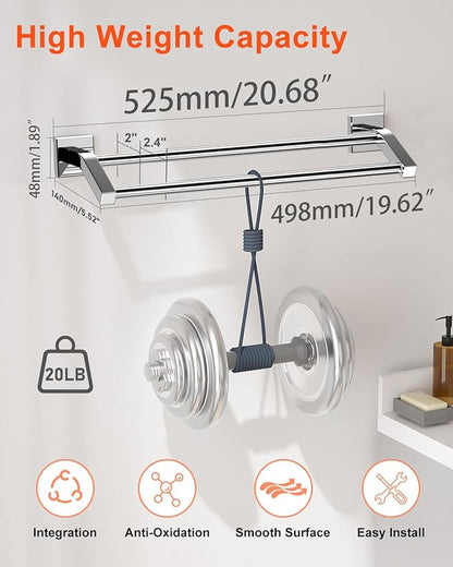 Alise Bath Double Towel Bars,Towel Holder Towel Racks for Bathroom Lavatory,20 Inch SUS304 Stainless Steel Towel Hanger Towel Rail Wall Mount, Polished Chrome