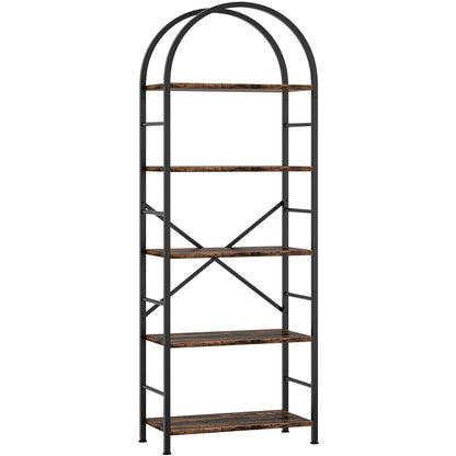 Shintenchi Bookshelf, Arched Bookshelf 5 Tier Bookcase, Tall Shelf for CDs/Books, Home Office Shelf Storage Organizer, Modern Book Shelf for Bedroom/Living Room, Rustic Brown