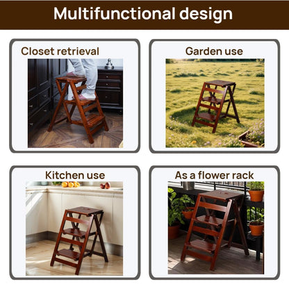 Bidesen 3 Step Stool Wooden Folding Ladder Chair Thickened Library Stair Chair Portable Light Garden Tool Ladder Maximum Load 337bl