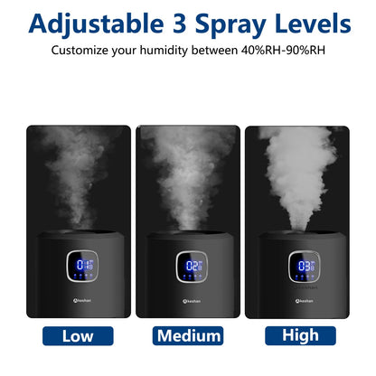 Akeshan Large Humidifiers for Bedroom, 9L/2.5Gal Ultrasonic Cool Mist, Top Fill Easy Clean with 350ML/H Mist Speed, Quiet, Suitable for Kids Room Plant Yoga Office Study Room Living (Black, Round)