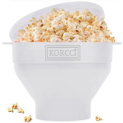 The Original Korcci Microwaveable Silicone Popcorn Popper, Microwave Popcorn Popper, Collapsible Microwave Popcorn Maker Bowl, No Oil Required, Use In Microwave, Dishwasher Safe (Blue)