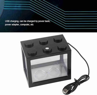 Mini USB LED Aquarium Fish Bowl Plastic Tank with White Light for Desk Tabletop Decor Energy-Saving Office Accent(Black)
