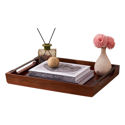 Acacia Wood Tray - 17X13 Large Ottoman Decorative Wooden Trays with Handle for Coffee Table, Kitchen Counter and Living Room - Rectangle Serving Tray for Countertop