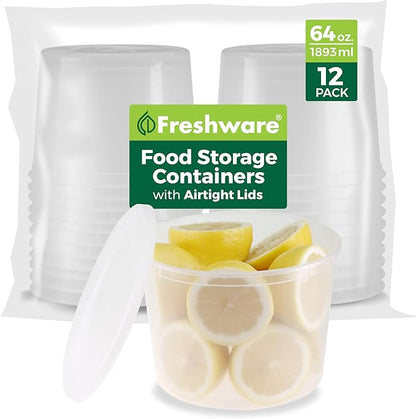 Freshware 1/2 Gallon Plastic Deli Food Storage Soup Containers