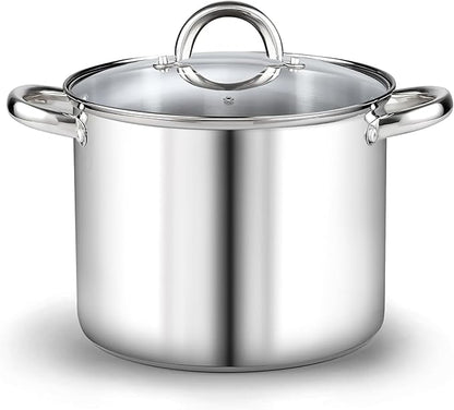 Cook N Home Basics 12 Quart Stainless Steel Stock Pot with Lid, Cooking Pot for Pasta, Stockpot with Sturdy Handle, Soup Pot with Even Heating, Oven & Dishwasher Safe, Cookware for Canning, Boiling