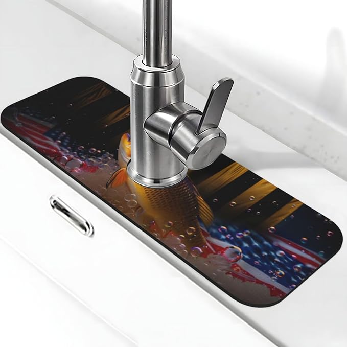 Wood American Flag Fish Kitchen sink faucet pad, strong water absorption