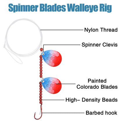 JSHANMEI 10 Pack Walleye Spinner Rig Kit - Crawler Harness Live Bait Rigs with Colorado Spinner Blades, Octopus Hooks - Fishing Lure Making Kit for Walleye, Trout, Bass, Muskie