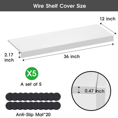 VOYALUYA Wire Shelf Cover 36 X 12 Inch Wire Rack Cover Wood Shelf Covers for Pantry Shelving Closet Shelves Organization(White,5 Pack)