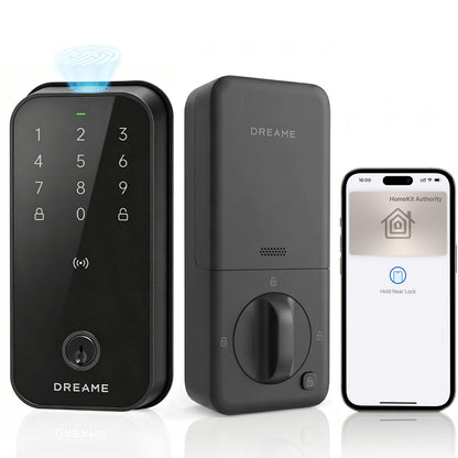 DREAME Smart Door Lock Turbo lite, Smart Locks for Front Door homekit, Apple Home Key Support, 12-Months Battery Life, AI Fingerprint, Smart Deadbolt Lock with App Control, IP54 Waterproof, Auto Lock