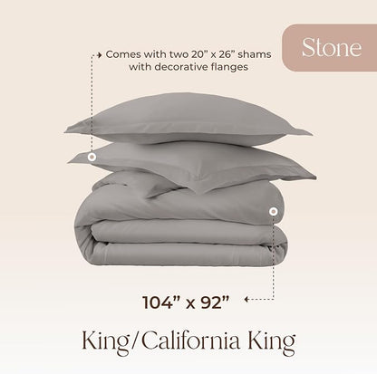 100% Organic Cotton Duvet Cover King Size - Naturally Soft Lightweight & Cooling Duvet Cover Set with Decorative Shams - Premium GOTS Certified 300 Thread Count Sateen Weave (Stone, King)