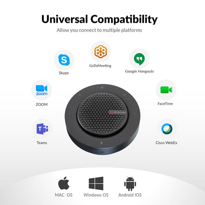 Conference Speakerphone, Daisy Chain up to 9 Speakerphones for 50 People, USB & Bluetooth Speaker with 4 Mics AI Noise Cancellation 360° Voice Pickup for Zoom,Teams,Conference Call Large Meeting Room