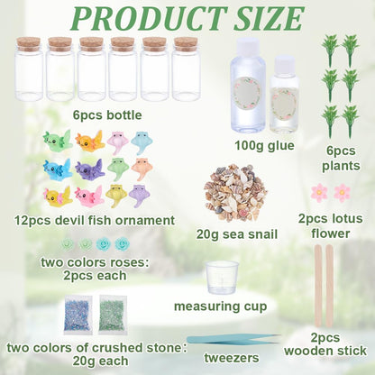 WEBEEDY 6 Sets Sea Animal Terrarium Kit DIY Glass Bottle Axolotl Craft Kit Miniature Axolotl Habitat Decor Resin Tank Ornaments for Home Bedroom Party Decor Arts & Crafts Figure Birthday Gift