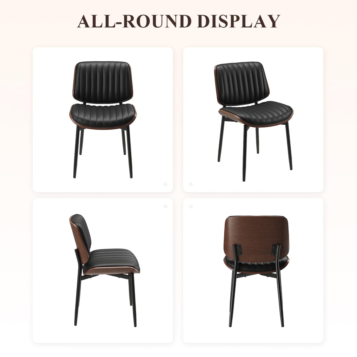 MALOL Leather Dining Chairs Set of 6, Modern Upholstered Dining Room Kitchen Chairs with Metal Legs and Wooden Back Support for Home Dining Room/Restaurant, Black