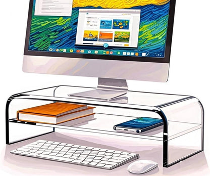 Generic Acrylic Monitor Stand, 2 Tier Computer Monitor Riser，16 inch Acrylic Computer Monitor Stand Riser for iMac, PC, Desktop, Laptop, TV Screen, clear