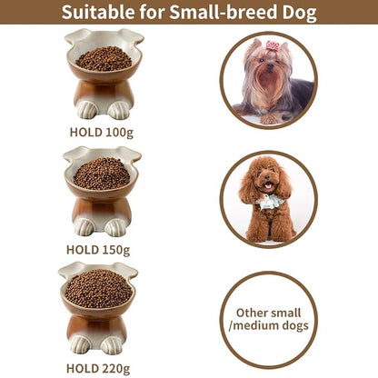 Nihow Elevated Ceramic Dog Bowls: 6.5 Inch Raised Dog Bowl for Food & Water | Food Safe Bowl for Medium/Small Size Dogs - Brown Puppy Bowls for Protecting Pet's Spine(1 PC)