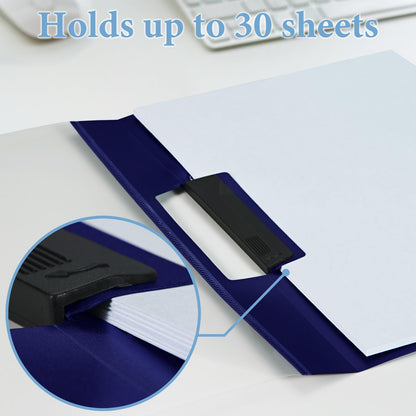 SIMPROFFICE 36 Pack Swing Clip Report Covers, Plastic Presentation Folders with Clip for Professional Use, Clear Front and Navy Blue Frosted Back, 9 x 11.4 Inches for Letter Size