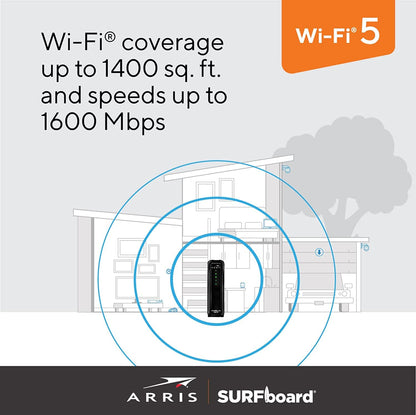 ARRIS (SBG10-RB) - Modem Router Combo - DOCSIS 3.0 16 x 4 Gigabit & AC1600 WiFi, [Check with your provider for compatibility]400 Mbps Max Internet Speeds - Renewed