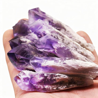6pcs Set Natural Raw Amethyst Point Wand, Single Terminated Crystal Cluster Scepter, Healing Crystal Point, Positive Energy Gemstone, Reiki Meditation Spiritual Ornament,Home Decor & Crystal Gift