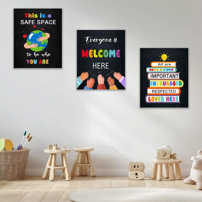 Diversity for Classroom Decorations Canvas Wall Art Decoration,Kindness Diversity ,Teacher for Elementary Classroom DecorLiving Room Canvas Wall Art,Home Deco,Tabletop/Hanging，6-pack(29 x 38 cm) framed