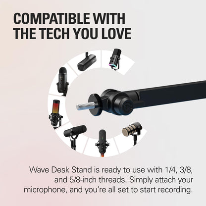 Elgato Wave Desk Stand - Adjustable Mounting Arm for Microphones, Works, HyperX, Rode, Fifine, Shure and More Mics, Compatible 1/4, 3/8 & 5/8 Thread, for Recording/Podcasting/Streaming, Black