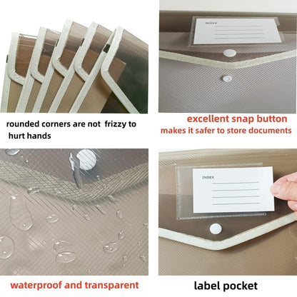 Plastic File Folders Envelope - Expanding File Wallet Organizer Documents Folder with Snap Closure and Pocket No Dividers, Large Capacity, Fit Letter/A4 Size - 5 Packs