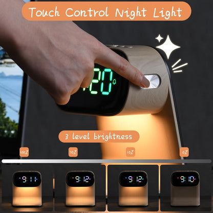 WILIT Digital Alarm Clock with Wireless Charging for Bedroom,Colorful LED Display,Dimmable Night Light with Snooze Function,Modern Bedsides Lamp Clock for Bedroom,Kids,Teens,Gift for Men, Women(Wood)