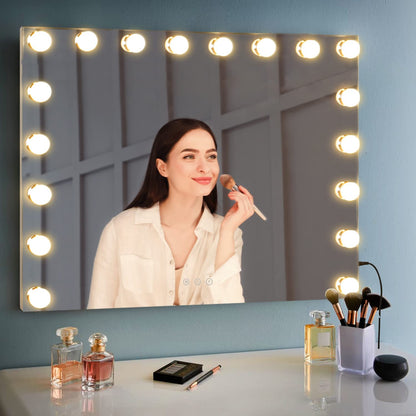 M MIVONDA Hollywood Vanity Mirror with Dimmable 15LED Bulbs Lights 3 Lighting Modes 2in1 Large Lighted Makeup Mirror for Desk and Wall with Plug-in and USB Charger Port
