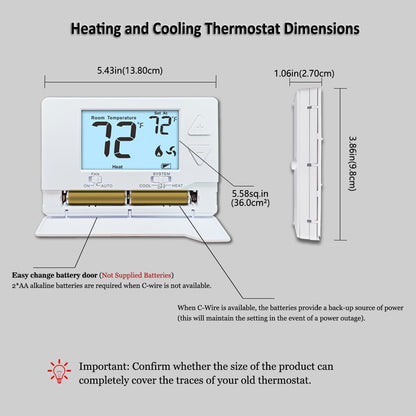 Thermostat for Home Non-Programmable Single-Stage Systems,1 Heat / 1 Cool,Easy DIY,White Backlight