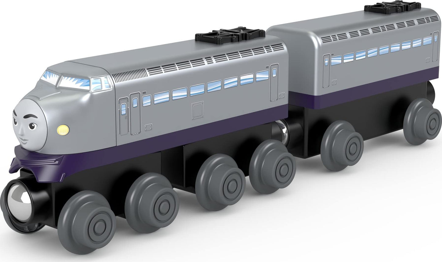 Thomas & Friends Wooden Railway, Kenji Engine and Coal Car, push-along train made from sustainably sourced wood for kids 2 years and up