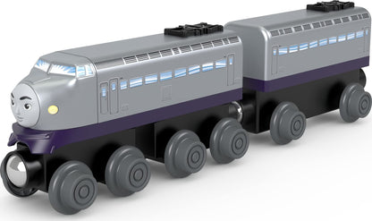 Thomas & Friends Wooden Railway, Kenji Engine and Coal Car, push-along train made from sustainably sourced wood for kids 2 years and up
