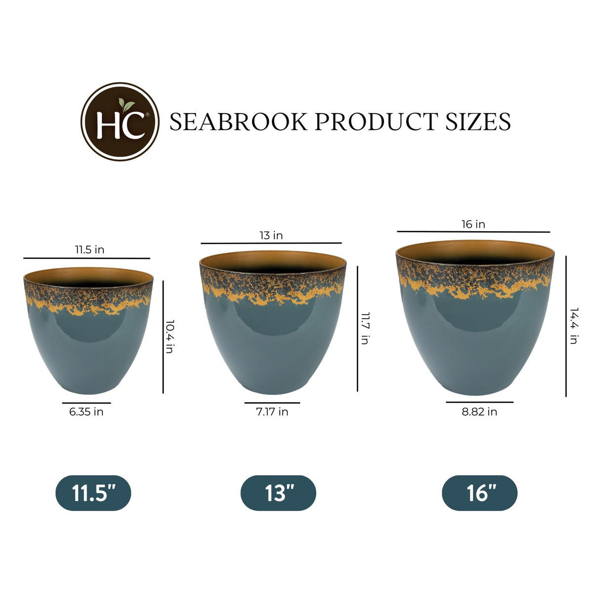 The HC Companies 11.5 Inch Seabrook Decorative Round Planter - Lightweight Premium Resin Plant Pot with a Ceramic Look for Indoor Outdoor Use, Slate Blue