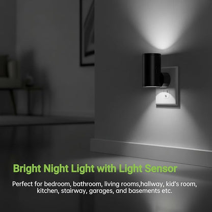 TSEXES LED Night Light Plug in, Modern Night Lights Plug into Wall, Dusk to Dawn Sensor, 5-300LM Adjustable Brightness,Daylight 5000K,Dimmable Night Lights for Hallway Bedroom Stairway, 2 Pack