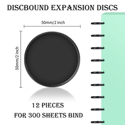 12-Piece 2-Inch Discbound Expansion Discs and Binder Rings - Large Black Plastic Book Binding Discs for DIY Notebooks and Scrapbooking Supplies