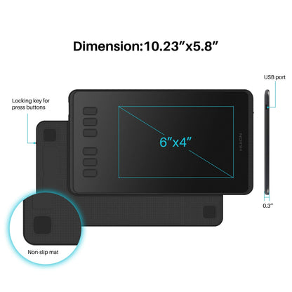 HUION Inspiroy H640P Drawing Tablet, 6x4 inch Digital Art with Battery-Free Stylus, 8192 Pen Pressure, 6 Hot Keys, Graphics Tablet for Drawing, Writing, Design, Teaching, Work with Mac, PC & Mobile