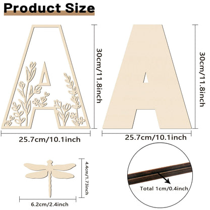 Layered 12 Inch Large Wooden Letters for Wall Decor, Flowered Paintable Wooden Nursery Letters for Crafts Wood Alphabet Letter A for Birthday Boho Nursery Name Sign Wedding Home Decoration