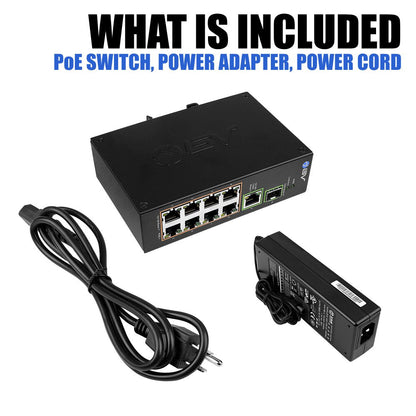 BV-Tech 8-Port Industrial PoE+ Switch (POE-SW802-DIN) | 2X 90W BT, Gigabit Uplink & SFP | PoE Watchdog & 250m Long Distance | Unmanaged DIN-Rail Power Over Ethernet for IP Cameras & APs