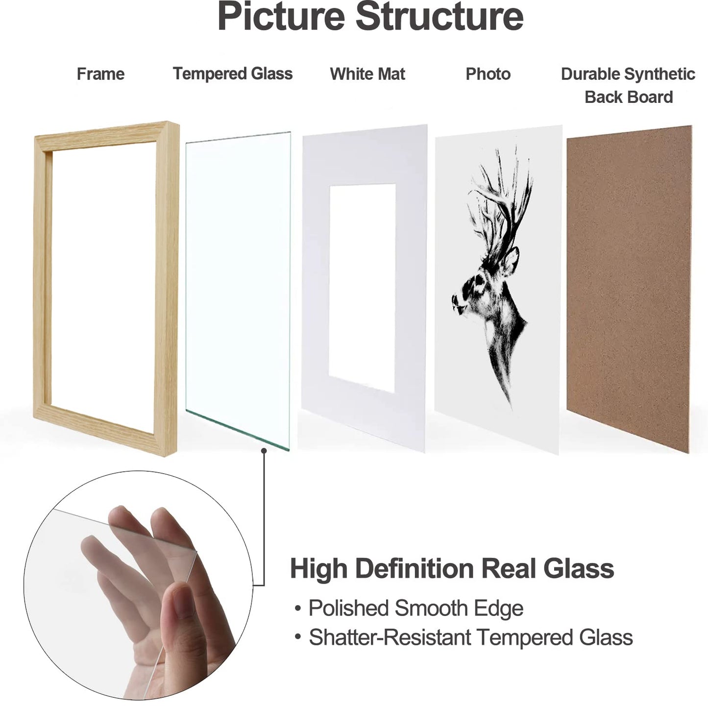 Yaetm 11x14 Wood Picture Frame with Mat for 8x10 Set of 4, Natural Solid Oak Wood 11x14 Frame with Tempered Glass for Horizontal and Vertical Wall Mounting (4 pack, Oak)