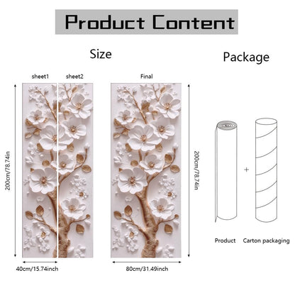 arricraft 2 Pcs Self-Adhesive Door Sticker, 31.5"x78.7" 3D Flower and Golden Branch Door Murals Stickers PVC Removable Wallpaper Decoration for Bedrooms Living Room