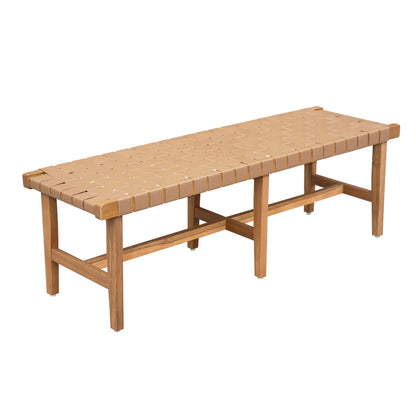Christopher Knight Home Vinson Country Style Acacia Wood Bedroom Armless Bench with Woven PU Leather Seat, Wooden End of Bed Footrest Stool, Accent Living Room/Entryway Ottoman Bench, Natural Brown