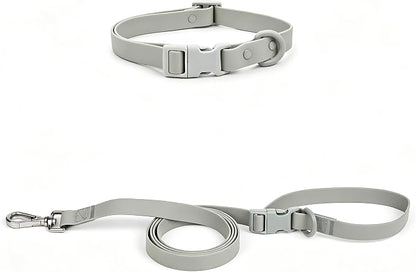 Ovale Waterproof PVC Dog Collar&Leash Set,Leash with Buckle.(S, Grey) | Durable PVC Material Easy to Clean, Multi Ways to Wear Hand/Waist/Shoulder