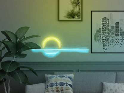 LED Decorative Lights USB Mountains Sunrise Sunset Led Neon Signs Home Decoration Wall Art Holiday Gift Brightness Adjustable 16.5''x11.8''