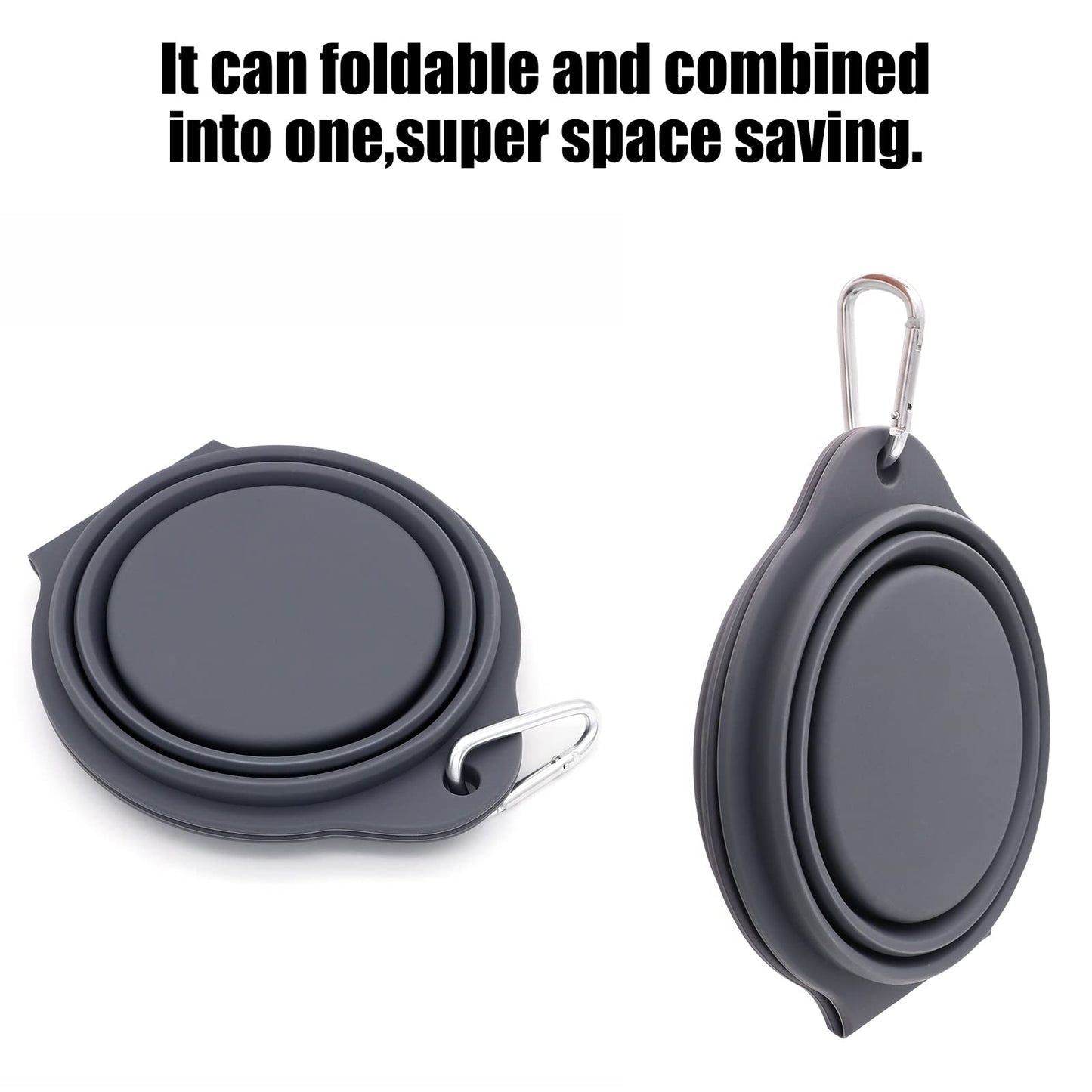 SLSON Collapsible Dog Bowls,Integrated Molding Dog Double Bowl No Plastic Rim 2 in 1 Foldable Pet Food & Water Bowl Cat Feeder Dish for Walking,Hiking,Camping (Cold Grey)