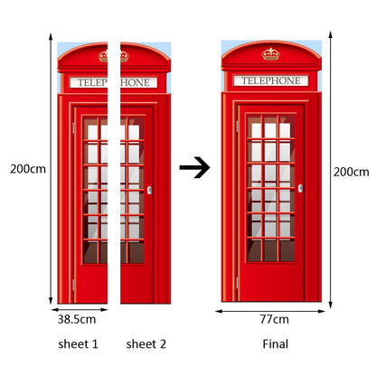 Modern Art Phonebooth 3D Door Sticker, Peel and Stick Vinyl Door Mural Decals for Home Decor, 30.3x78.7(77x200cm), 2 Pcs Set