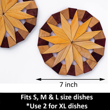ECOSALL Natural Wood Trivets for Hot Dishes, Table and Kitchen Counter Set of 2 – Made in Ukraine Sturdy and Durable 7-inch Wooden Kitchen Hot Pads. Festive Design Table Décor – Kitchen Gift Idea