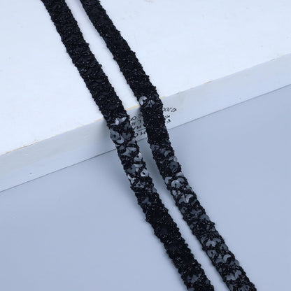 SEWDIYTR Sequin Lace Trim Gimp Braid Lace Ribbon Glitter Sequin Trim for Crafts, Embellishments, Costume Accessories 10 Yards (Black)